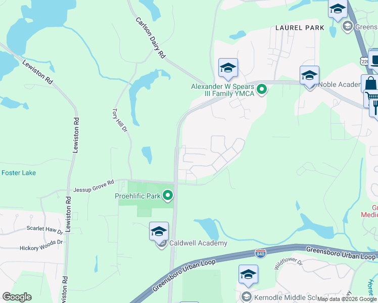 map of restaurants, bars, coffee shops, grocery stores, and more near 4011 Canterwood Drive in Greensboro