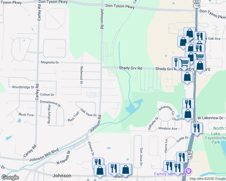 map of restaurants, bars, coffee shops, grocery stores, and more near 2004 Sycamore Place in Springdale