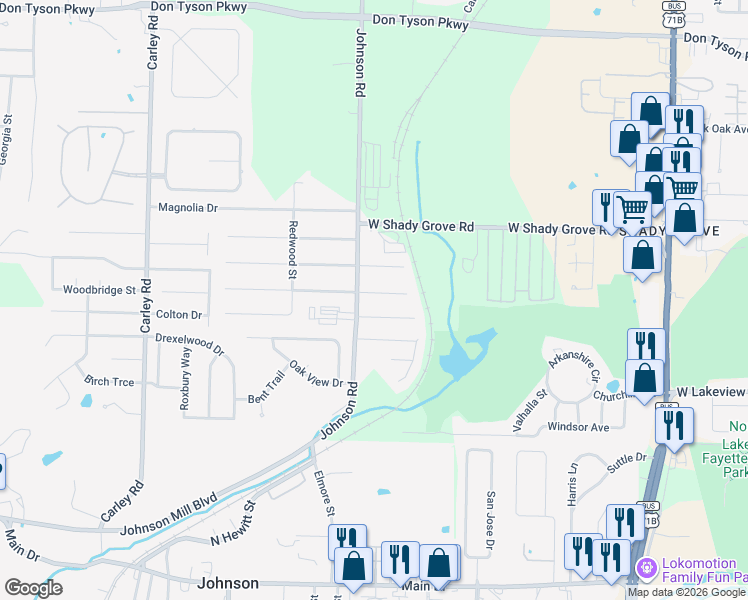 map of restaurants, bars, coffee shops, grocery stores, and more near 2004 Sycamore Place in Springdale