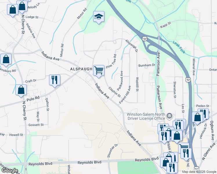 map of restaurants, bars, coffee shops, grocery stores, and more near 163 Clayton Street in Winston-Salem