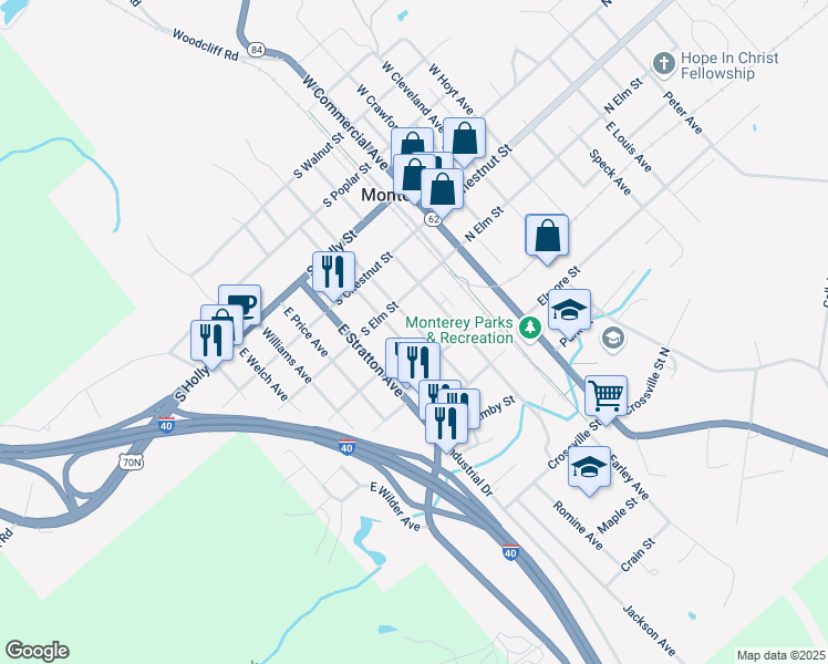 map of restaurants, bars, coffee shops, grocery stores, and more near 310 East Stewart Avenue in Monterey