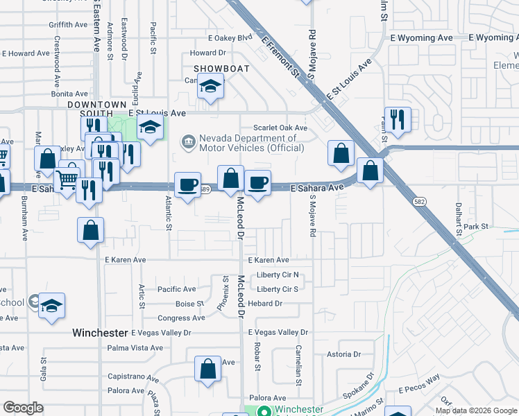 map of restaurants, bars, coffee shops, grocery stores, and more near 3025 Nevada 589 in Las Vegas