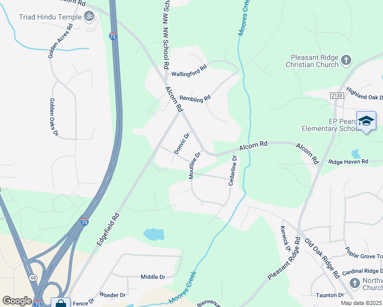 map of restaurants, bars, coffee shops, grocery stores, and more near 4809 Moutline Drive in Greensboro