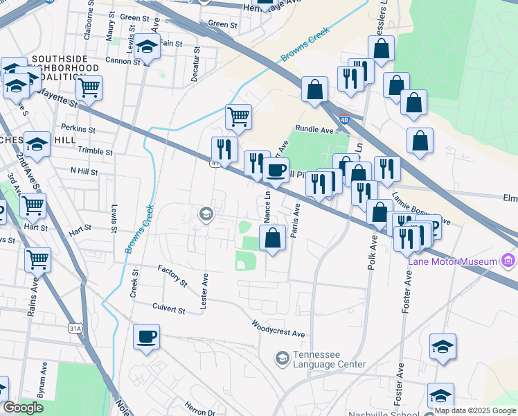map of restaurants, bars, coffee shops, grocery stores, and more near 403 Murfreesboro Pike in Nashville