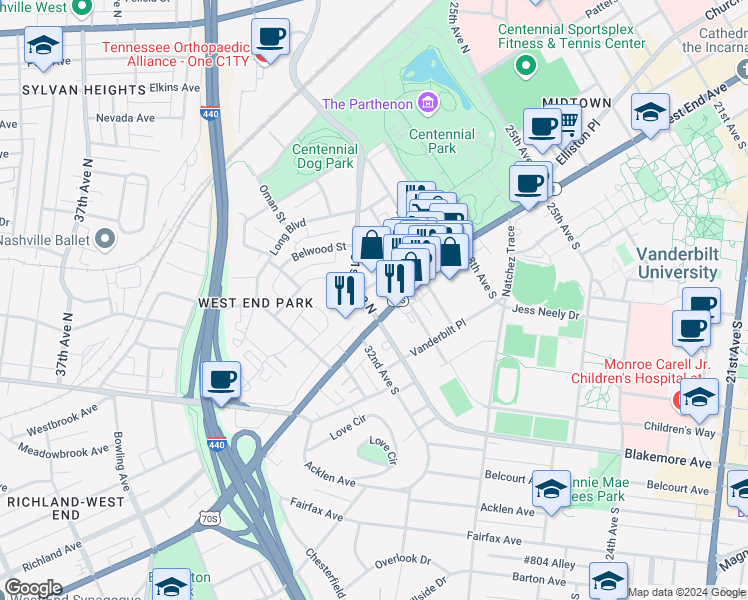 map of restaurants, bars, coffee shops, grocery stores, and more near 3014 Hedrick Street in Nashville
