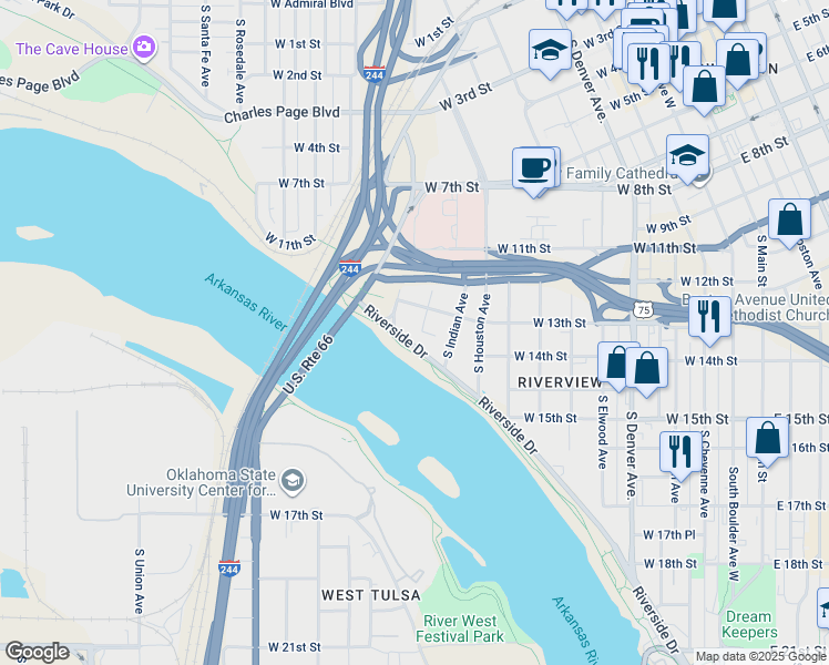 map of restaurants, bars, coffee shops, grocery stores, and more near 1303 South Lawton Avenue in Tulsa
