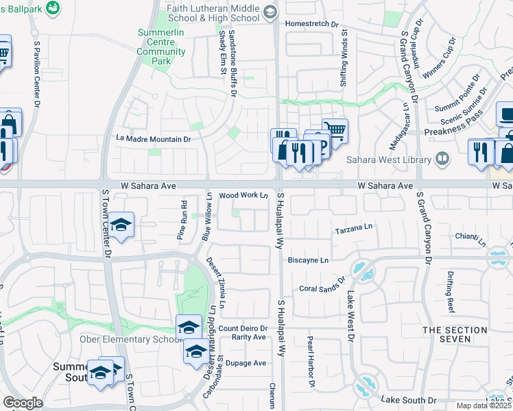 map of restaurants, bars, coffee shops, grocery stores, and more near 10190 Wood Work Lane in Las Vegas