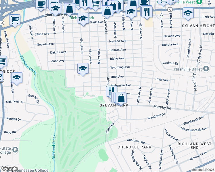 map of restaurants, bars, coffee shops, grocery stores, and more near in Nashville