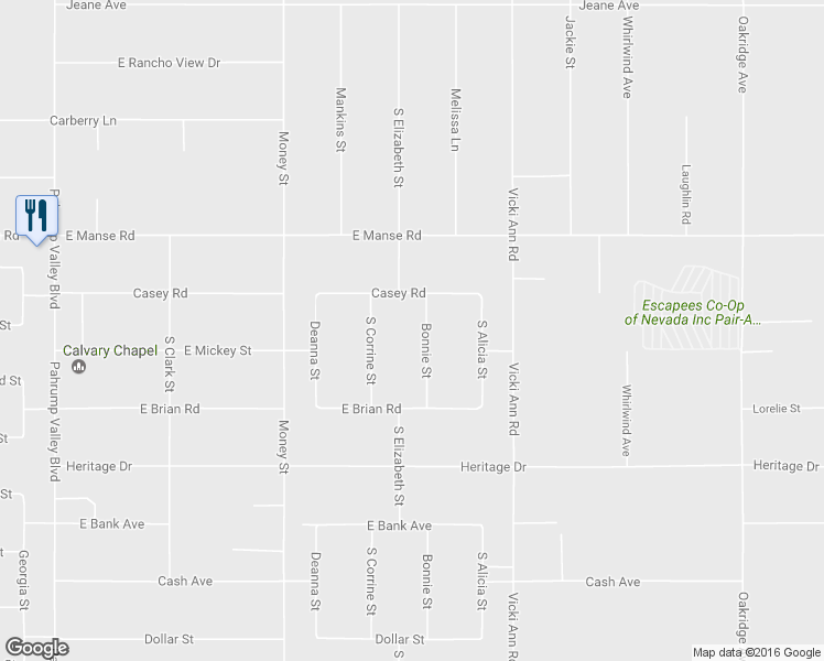 map of restaurants, bars, coffee shops, grocery stores, and more near 5200 Bonnie Street in Pahrump