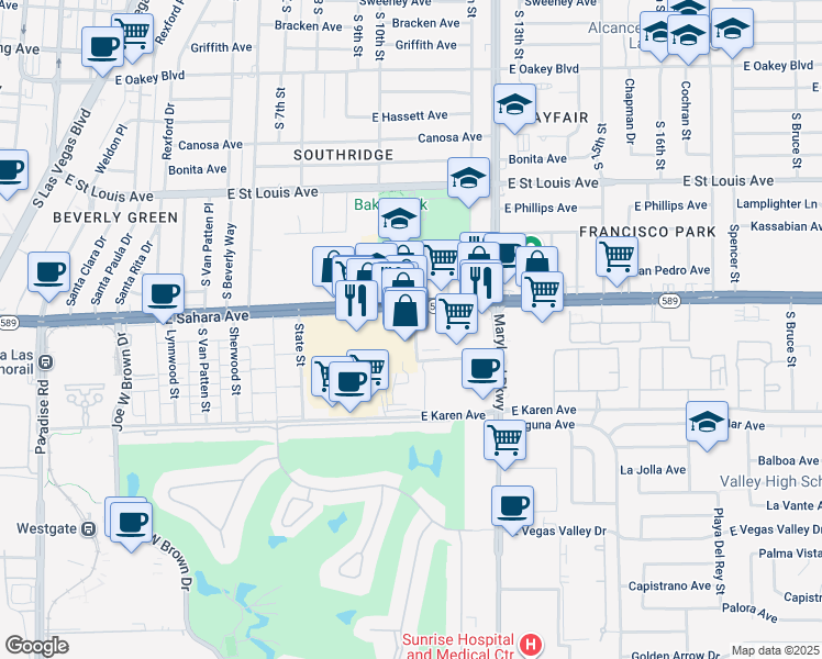 map of restaurants, bars, coffee shops, grocery stores, and more near 967 Market Street in Las Vegas