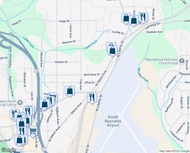 map of restaurants, bars, coffee shops, grocery stores, and more near 819 McCreary Street in Winston-Salem
