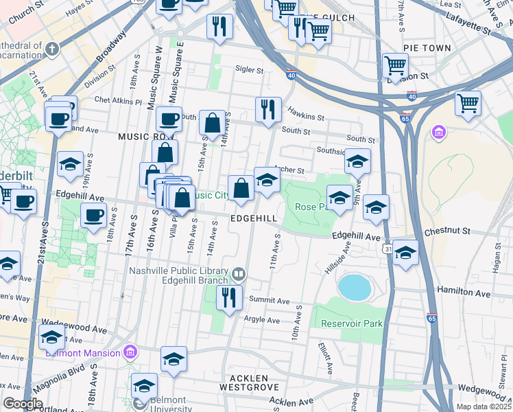 12 South Nashville Map 1121 12Th Avenue South, Nashville-Davidson Tn - Walk Score