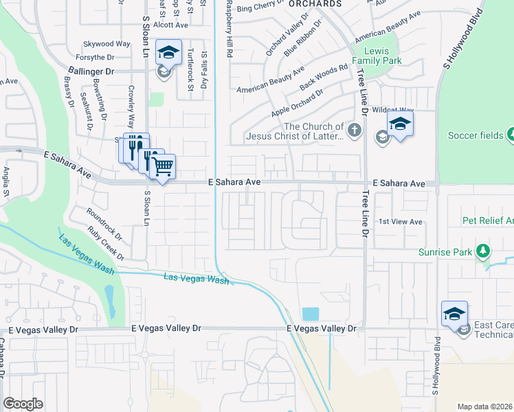 map of restaurants, bars, coffee shops, grocery stores, and more near in Sunrise Manor