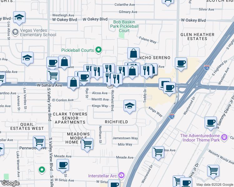 map of restaurants, bars, coffee shops, grocery stores, and more near in Las Vegas