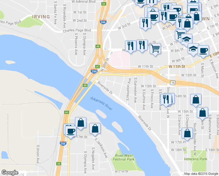 map of restaurants, bars, coffee shops, grocery stores, and more near 1303 South Lawton Avenue in Tulsa