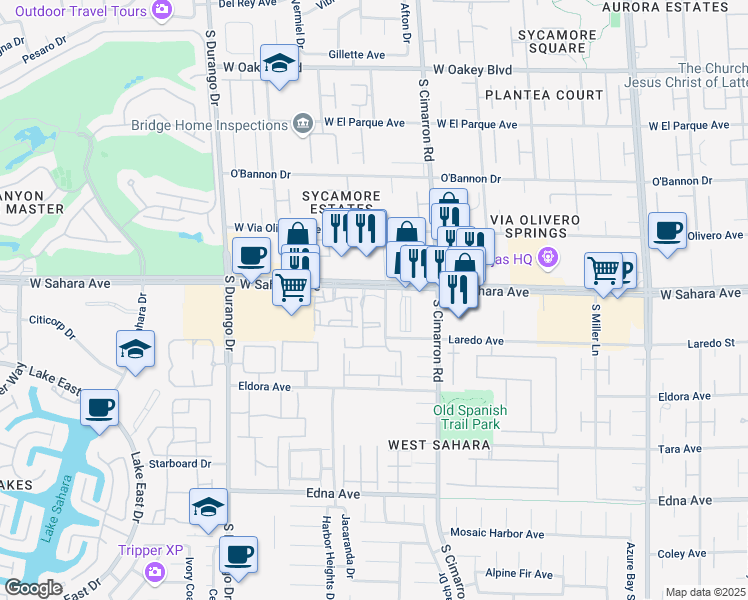 map of restaurants, bars, coffee shops, grocery stores, and more near 8200 South Tomsik Street in Las Vegas