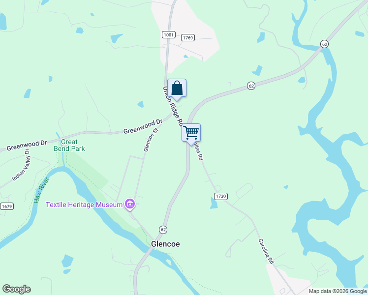 map of restaurants, bars, coffee shops, grocery stores, and more near 2550 North Carolina 62 in Burlington