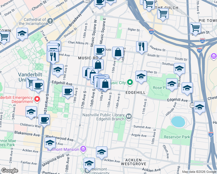 map of restaurants, bars, coffee shops, grocery stores, and more near 1409A Tremont Avenue in Nashville