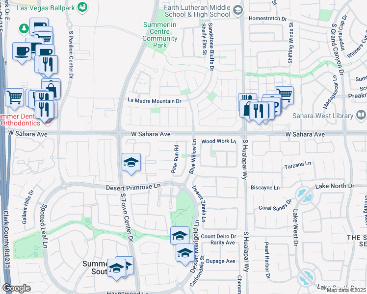 map of restaurants, bars, coffee shops, grocery stores, and more near 2555 Spruce Creek Drive in Las Vegas