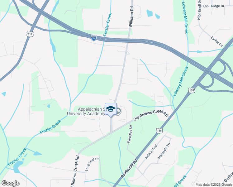 map of restaurants, bars, coffee shops, grocery stores, and more near 3190 Williston Road in Walkertown