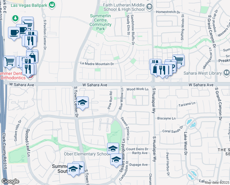 map of restaurants, bars, coffee shops, grocery stores, and more near 2555 Spruce Creek Drive in Las Vegas