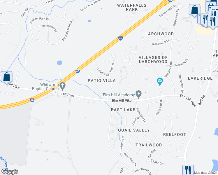 map of restaurants, bars, coffee shops, grocery stores, and more near 925 Patio Drive in Nashville