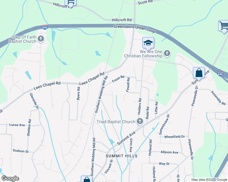 map of restaurants, bars, coffee shops, grocery stores, and more near 4704 Mallard Creek Drive in Greensboro