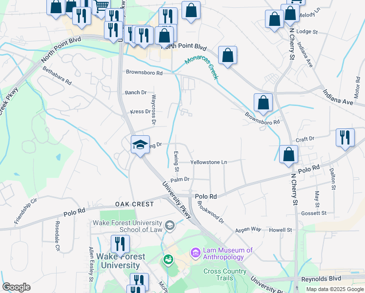 map of restaurants, bars, coffee shops, grocery stores, and more near 929 Long Road in Winston-Salem