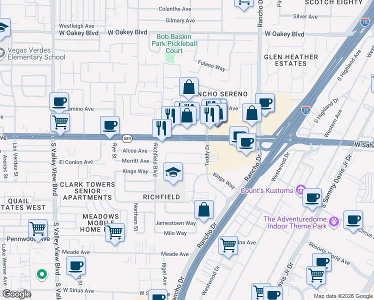 map of restaurants, bars, coffee shops, grocery stores, and more near 2721 Sahara Annex Street in Las Vegas