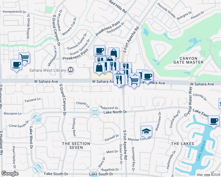 map of restaurants, bars, coffee shops, grocery stores, and more near 9325 West Sahara Avenue in Las Vegas