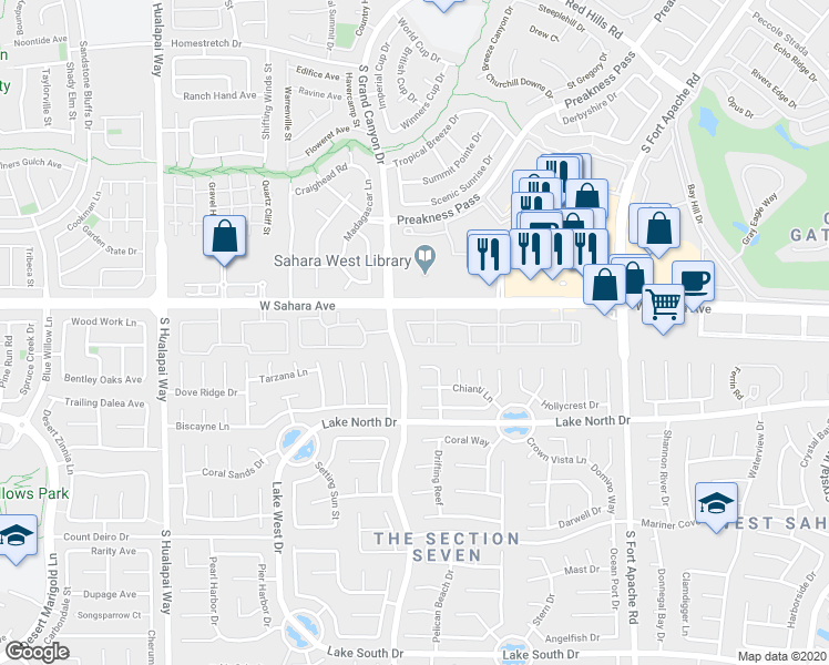 map of restaurants, bars, coffee shops, grocery stores, and more near 9501 West Sahara Avenue in Las Vegas