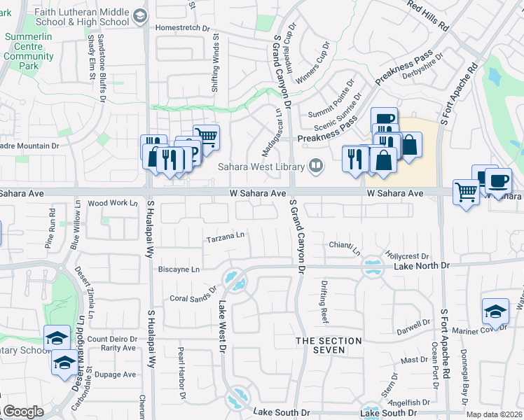 map of restaurants, bars, coffee shops, grocery stores, and more near 2601 South Grand Canyon Drive in Las Vegas