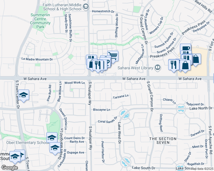 map of restaurants, bars, coffee shops, grocery stores, and more near 9999 West Sahara Avenue in Las Vegas