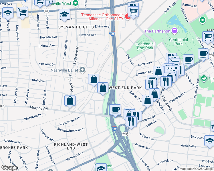 map of restaurants, bars, coffee shops, grocery stores, and more near 401 Saint Francis Avenue in Nashville
