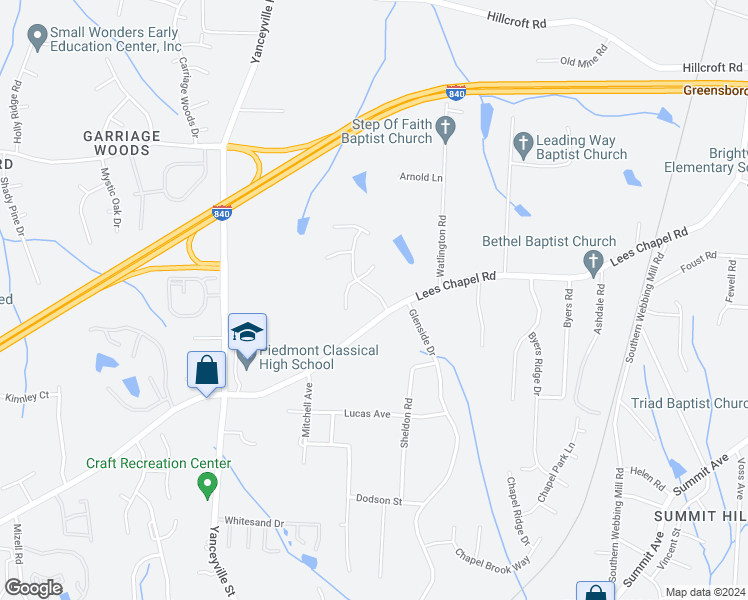 map of restaurants, bars, coffee shops, grocery stores, and more near 2303 Sidney Porter Drive in Greensboro