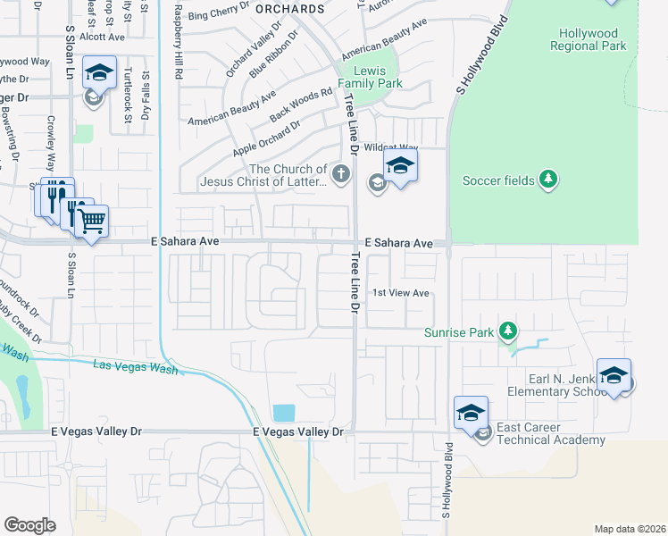 map of restaurants, bars, coffee shops, grocery stores, and more near 6348 Kenny Heights Court in Las Vegas