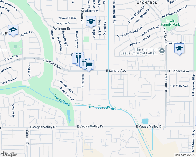 map of restaurants, bars, coffee shops, grocery stores, and more near 5914 Blue Grouse Trail in Las Vegas