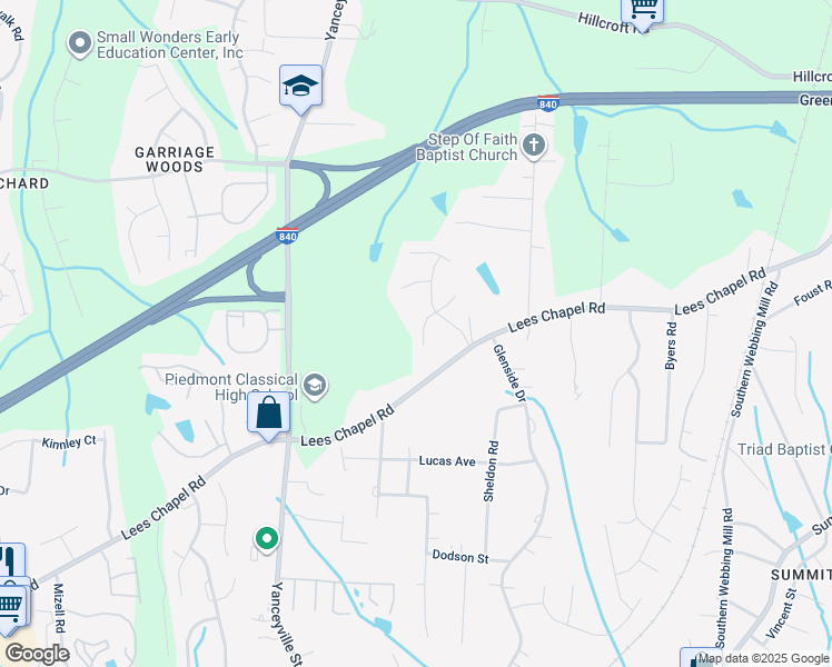 map of restaurants, bars, coffee shops, grocery stores, and more near 109 Valentine Court in Greensboro