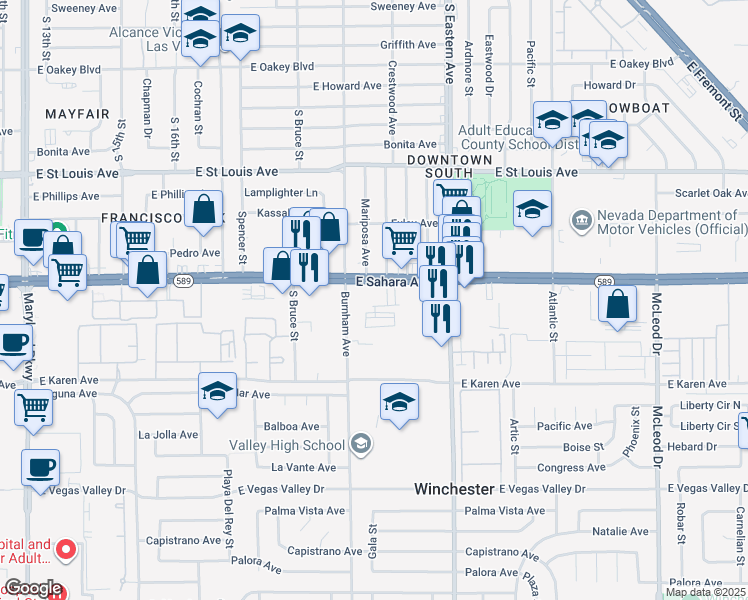 map of restaurants, bars, coffee shops, grocery stores, and more near in Winchester