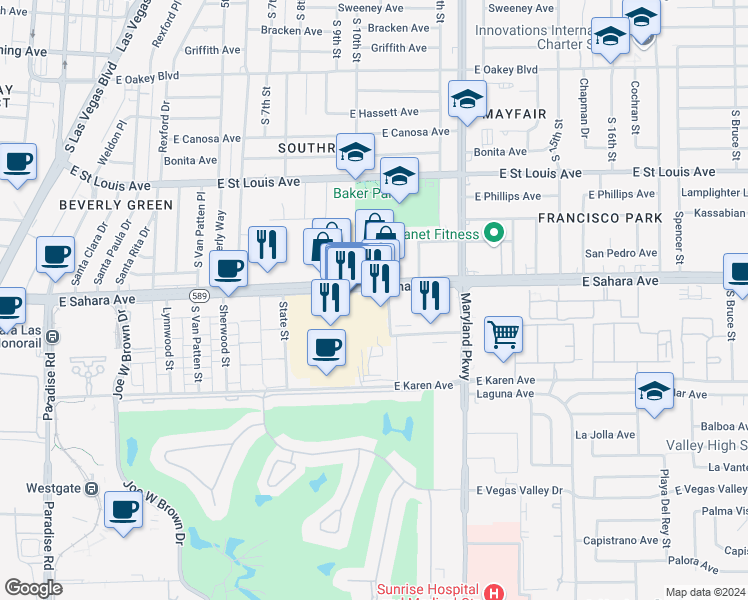 map of restaurants, bars, coffee shops, grocery stores, and more near 975 Commercial Center Drive in Las Vegas