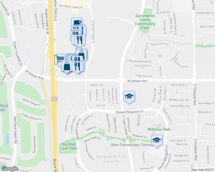 map of restaurants, bars, coffee shops, grocery stores, and more near 2518 Thornview Street in Las Vegas