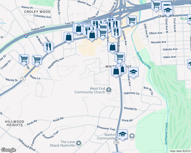 map of restaurants, bars, coffee shops, grocery stores, and more near 5717 Maudina Avenue in Nashville