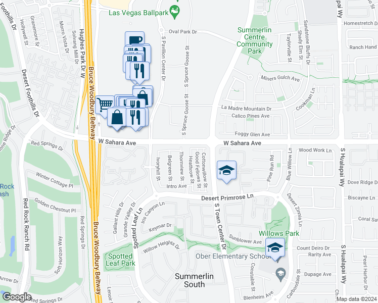 map of restaurants, bars, coffee shops, grocery stores, and more near 2613 Heathrow Street in Las Vegas