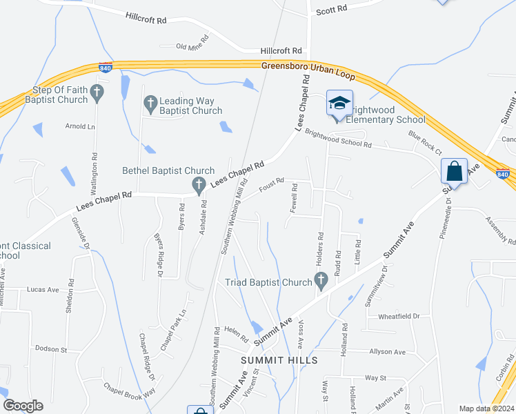 map of restaurants, bars, coffee shops, grocery stores, and more near 4708 Mallard Creek Drive in Greensboro