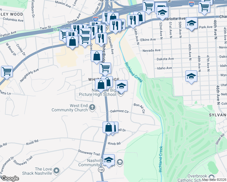 map of restaurants, bars, coffee shops, grocery stores, and more near 174 Rural Avenue in Nashville