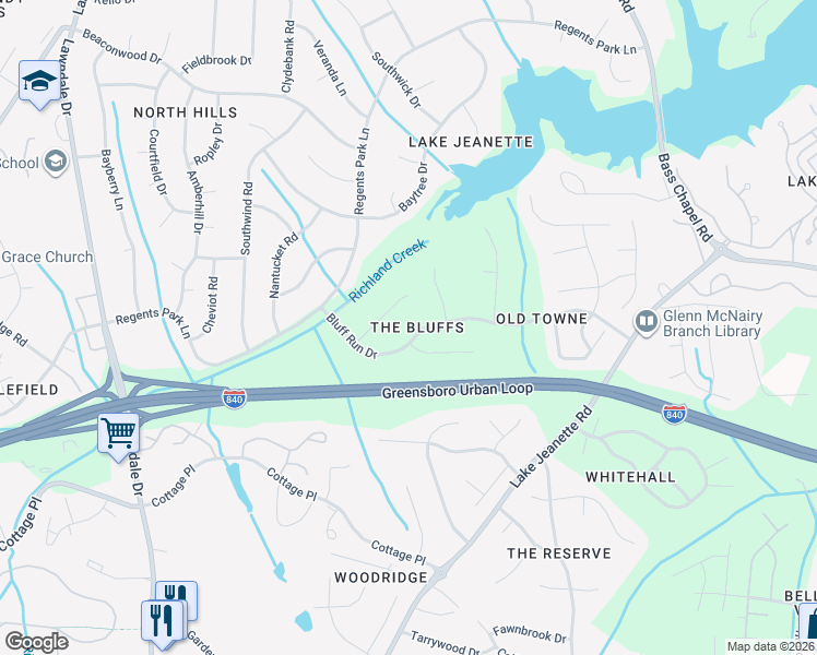map of restaurants, bars, coffee shops, grocery stores, and more near in Greensboro