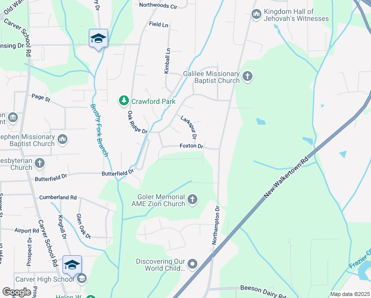 map of restaurants, bars, coffee shops, grocery stores, and more near 3737 Foxton Drive in Winston-Salem