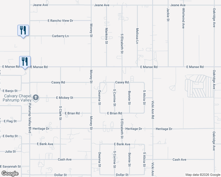 map of restaurants, bars, coffee shops, grocery stores, and more near 5170 South Corrine Street in Pahrump