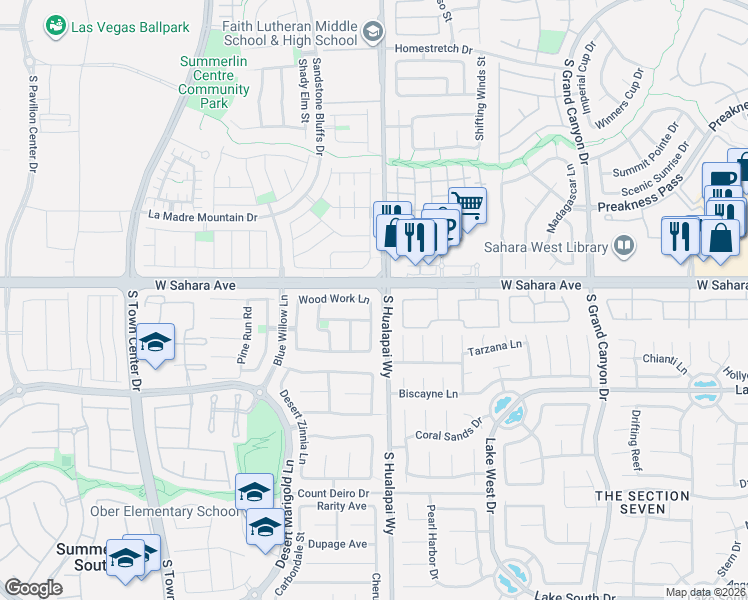 map of restaurants, bars, coffee shops, grocery stores, and more near in Summerlin South