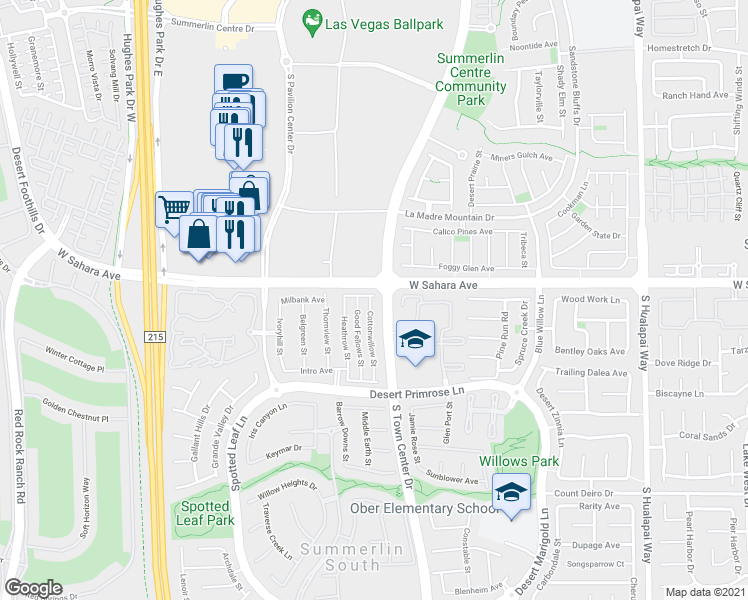 map of restaurants, bars, coffee shops, grocery stores, and more near 10719 Tottenham Avenue in Las Vegas